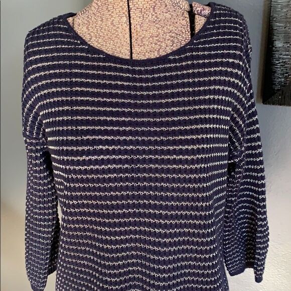 Chicos navy/metallic silver open weave sweater, 4 - Picture 1 of 7